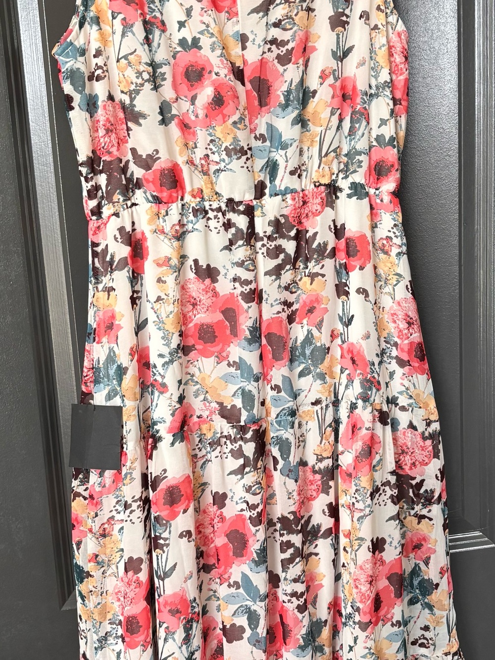 Lulu's Cream Midi Dress with Coral Floral Print - Picture 2 of 6